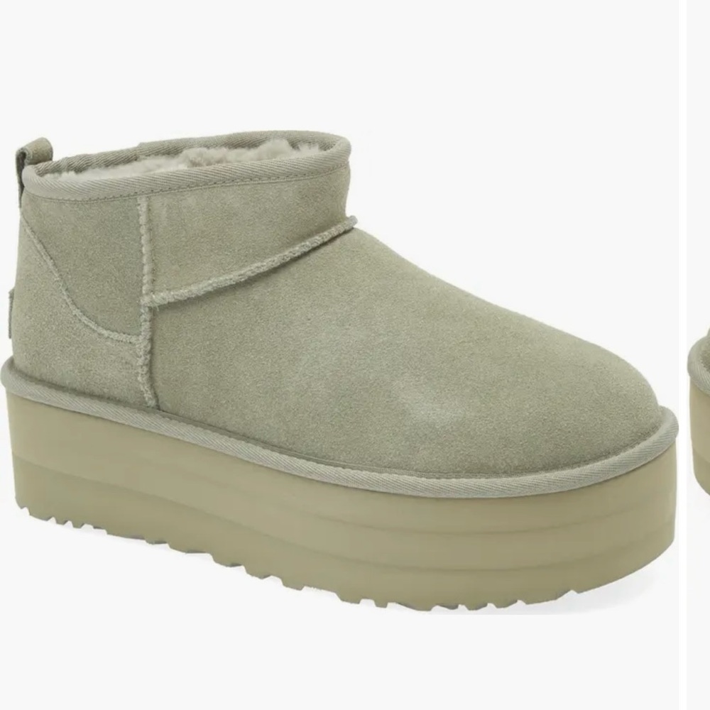 UGG Women's Size 9 Sage Green Platform Ankle Ultra Mini Fur Bootie